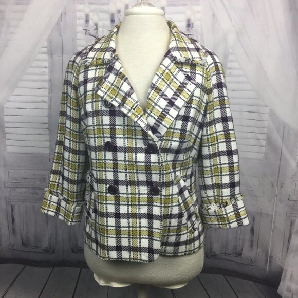 Pendleton Plaid Pea Coat Yellow Purple NWOT 8 - Picture 8 of 8
